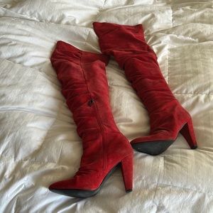 Tall thigh high suede red boots. Size 9.5 Calvin Klein